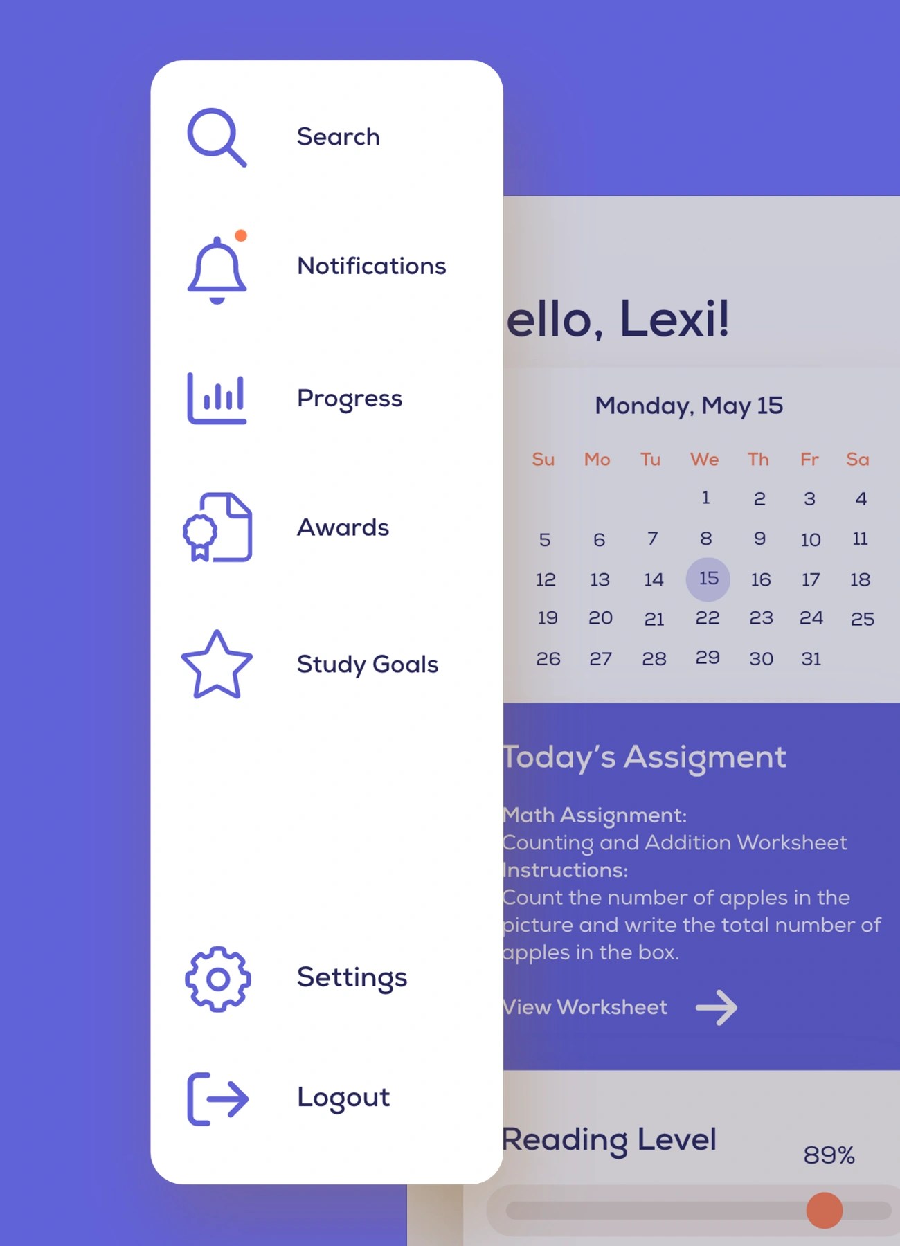 Dashboard user interface module for an ai learning education app design.