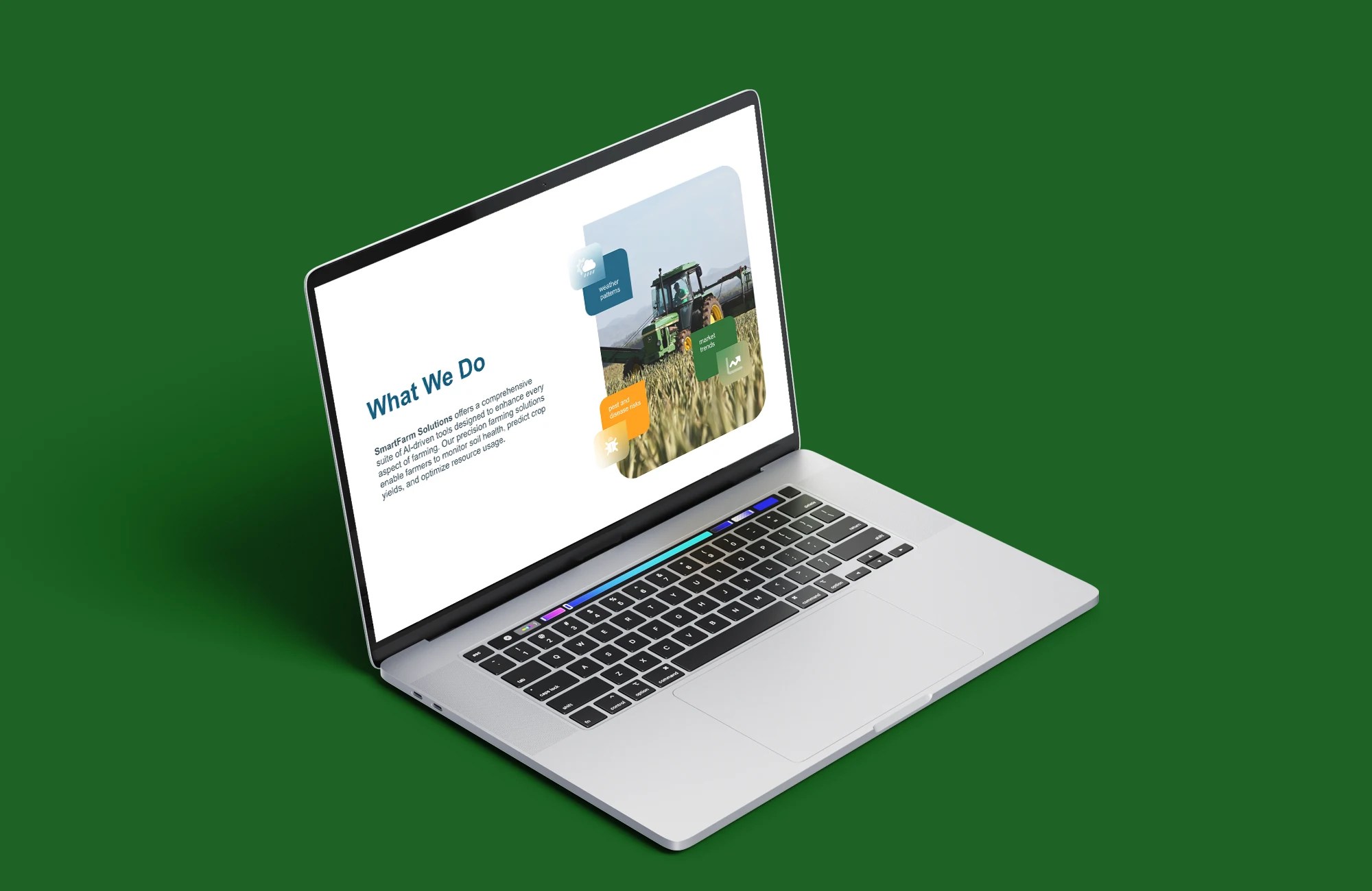 What we do page section displayed on a laptop screen.