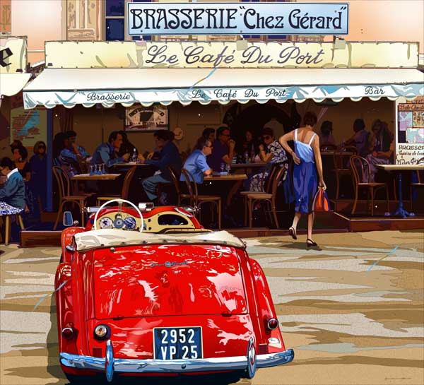 コートダジュールの小高い丘 Red PORSCHE」鈴木英人 1994年 シルク