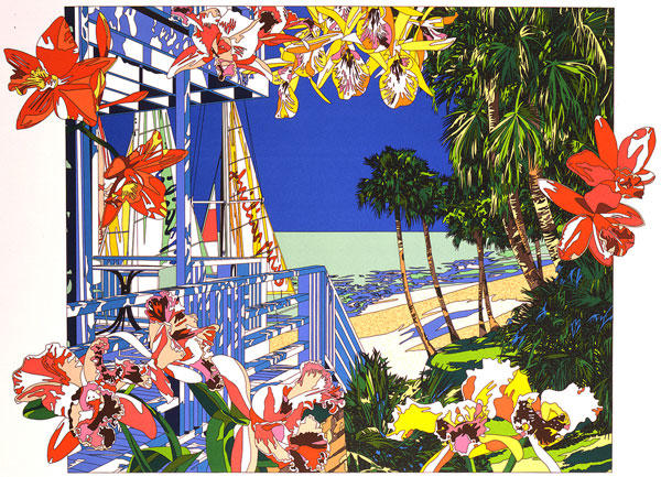 鈴木英人 イラスト版画作品｜「理想的なバハマのテラス」 1992年