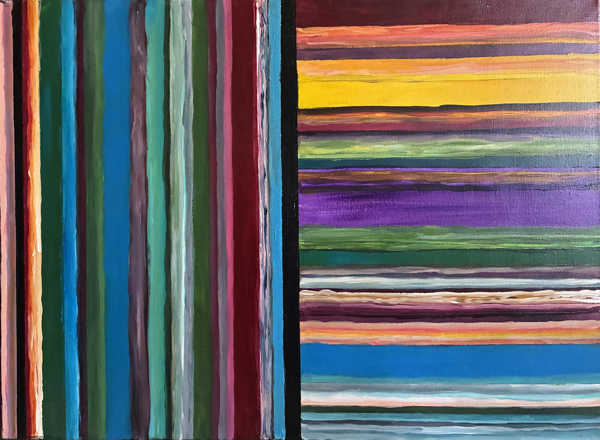Abstract Color‑Block Painting with Vertical and Horizontal Stripes – Modern Geometric Wall Art