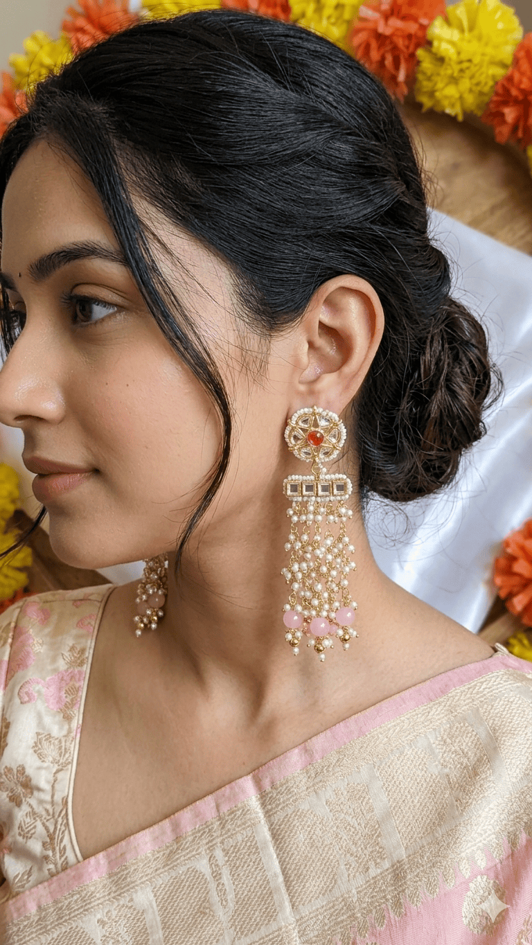 Pink kundan earrings