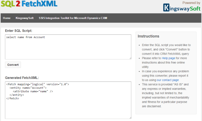 SQL2FetchXML