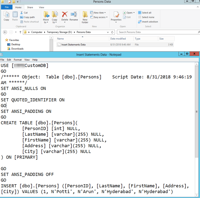 SQL Server - Persons Data Folder and File
