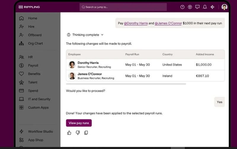 Rippling payroll system sample. Rippling is one of the best employee management software