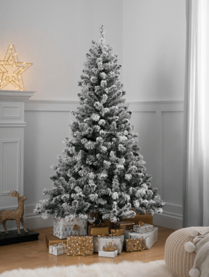 Renjunjun Artificial Christmas Tree Snowy Christmas Pine Tree 180cm 5 9 Ft With Sturdy Metal Stand Amazon Co Uk Kitchen Home