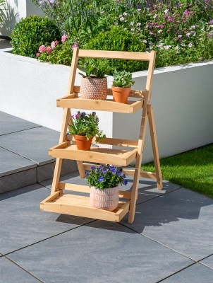Bamworld plant stands for indoor plants, wood outdoor tiered plant shelf for multiple plants, 3 tiers 7 potted ladder plant holder table plant pot stand for window garden balcony living room : Natural Wooden Plant Stand Outdoor Garden George At Asda