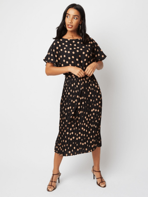 Black Polka Dot Pleated Midi Dress Women George At Asda