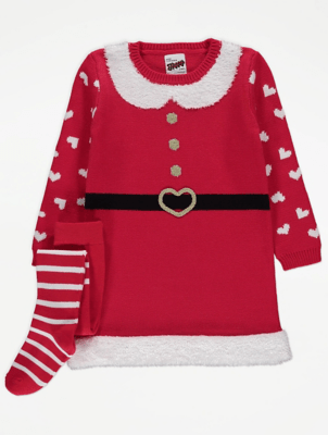 Santa Claus Knitted Christmas Dress And Tights Outfit Kids George At Asda