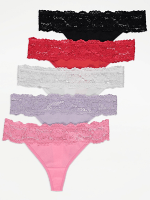 Lace trim thongs 5 pack