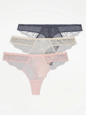 Floral embroidered thongs 3 pack