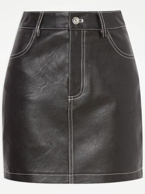 Black Leather Look Animal Textured Mini Skirt Women George At Asda