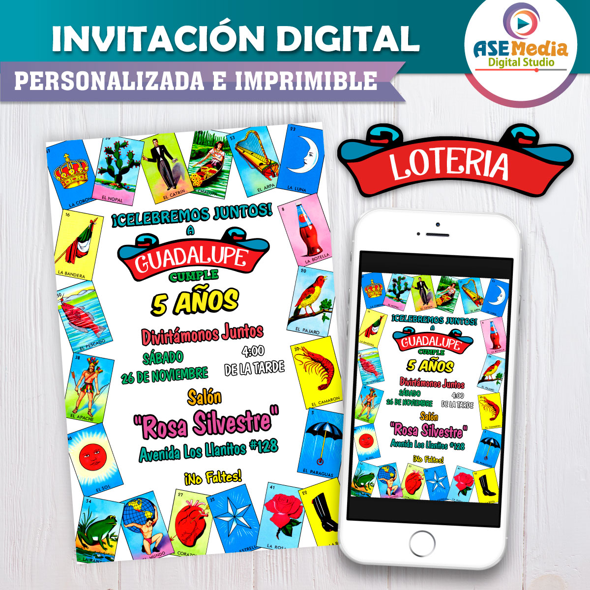 Alternative view of Lotería Mexicana Fiesta Invitación Digital de Cumpleaños Mod. 02
