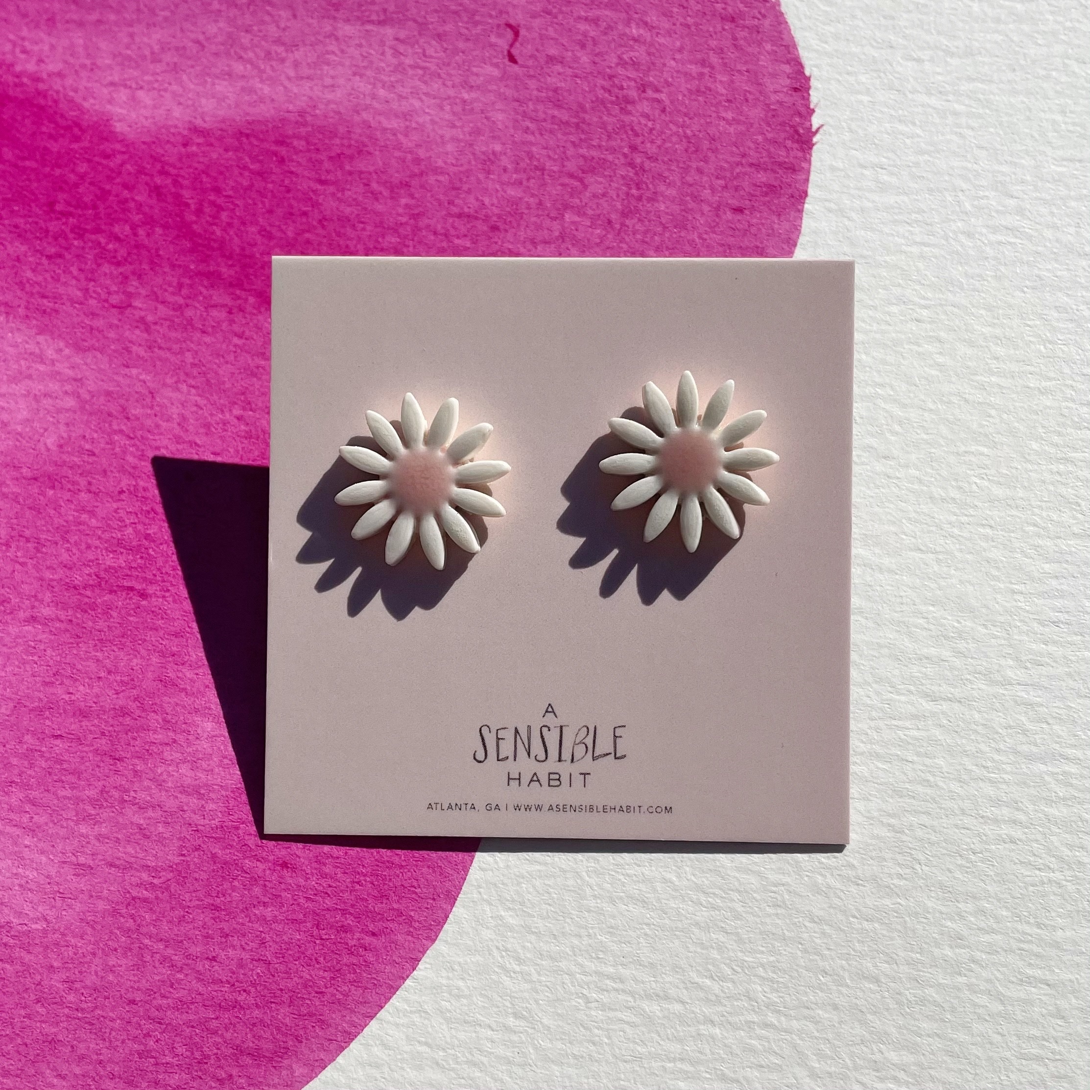 Pink Daisy Stud Earrings