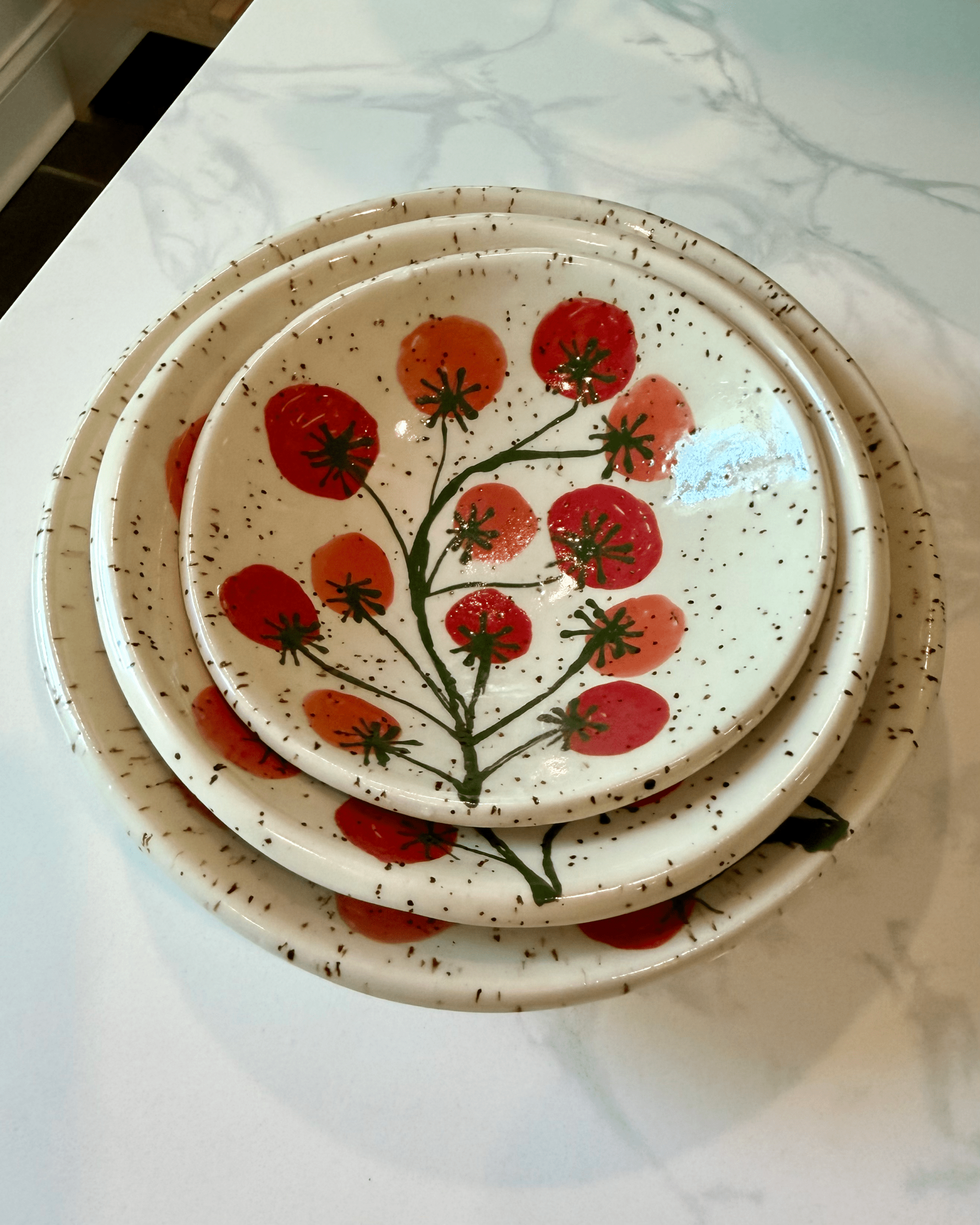 Set of 3 Ceramic Handpainted Tomato Bowls