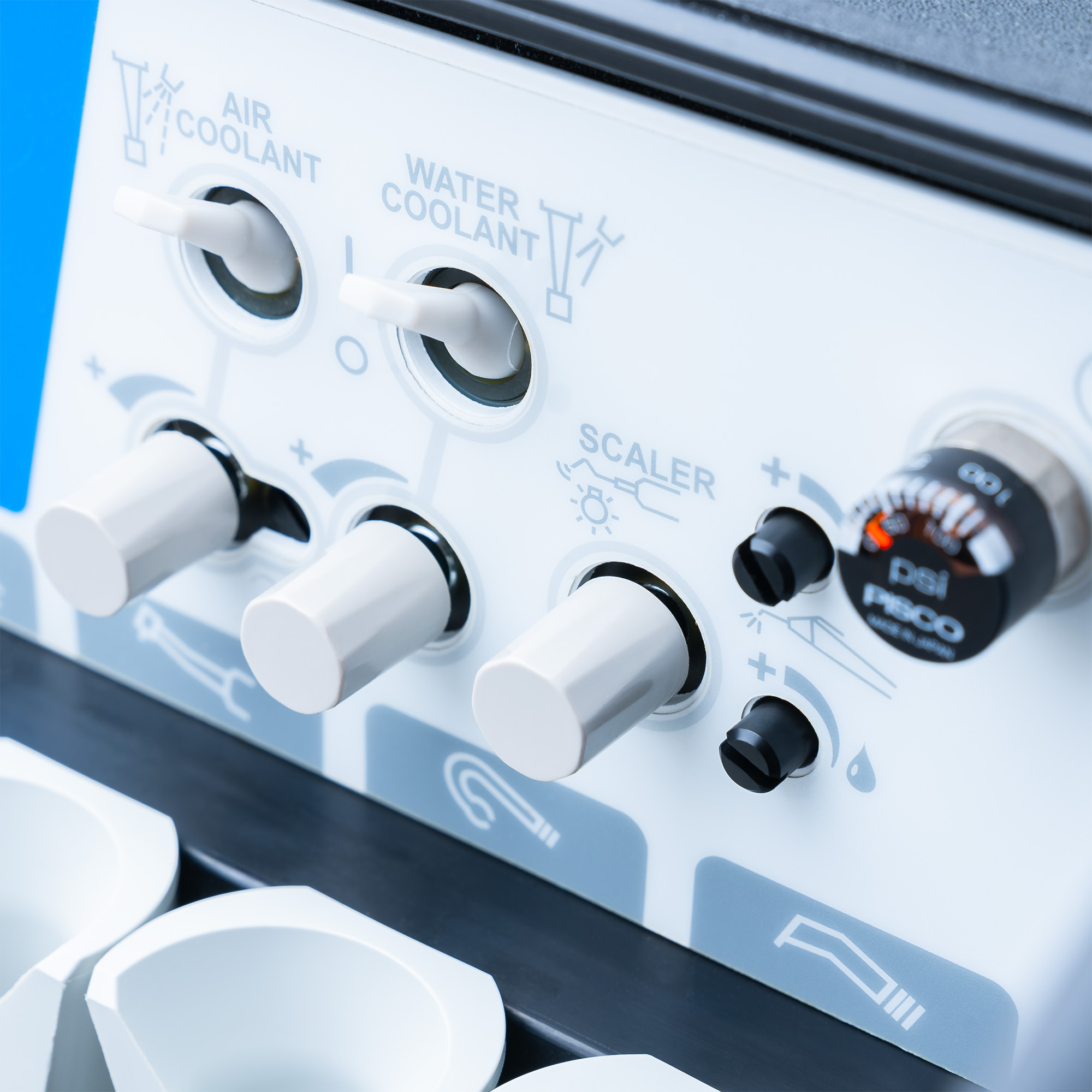 Details of knobs and switches on GO Ultra Portable Dental System