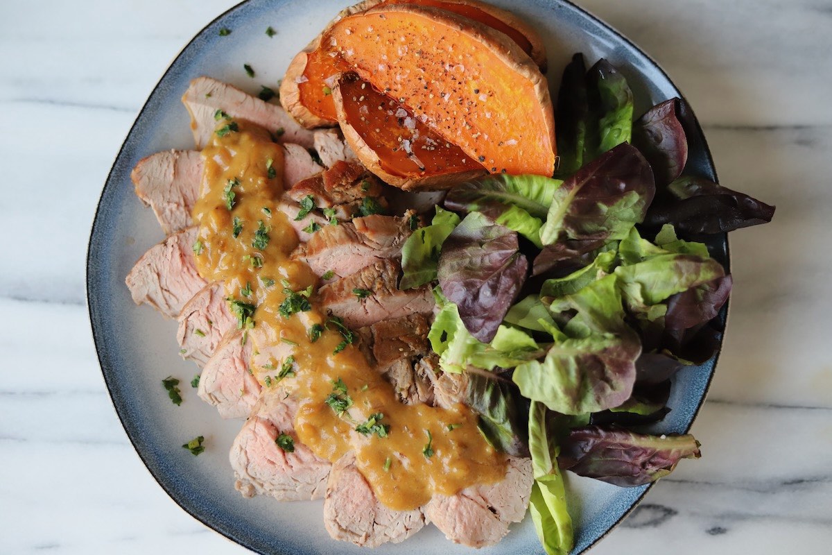 Pork Tenderloin with Miso Maple Pan Sauce