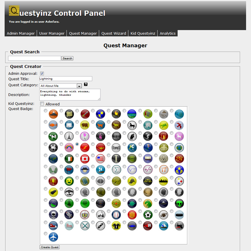 Website Control Panel : Questyinz