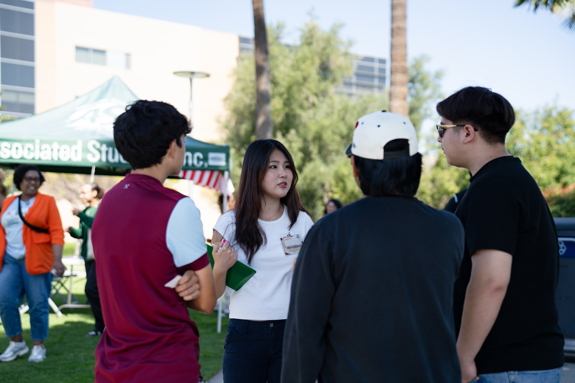 Student government leader speaking to a group of people