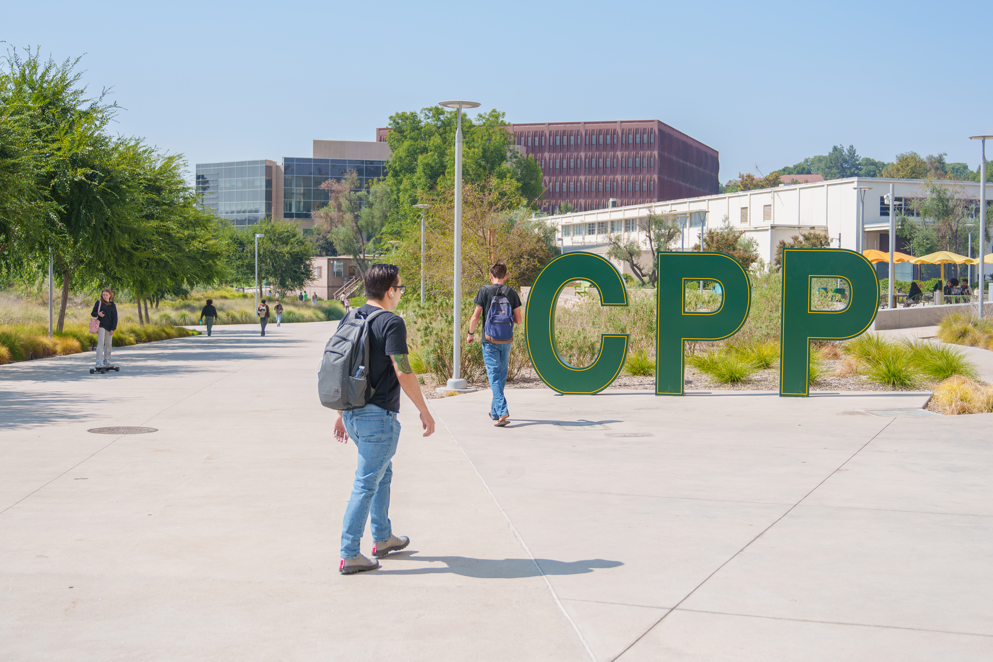 Students walking around the CPP campus
