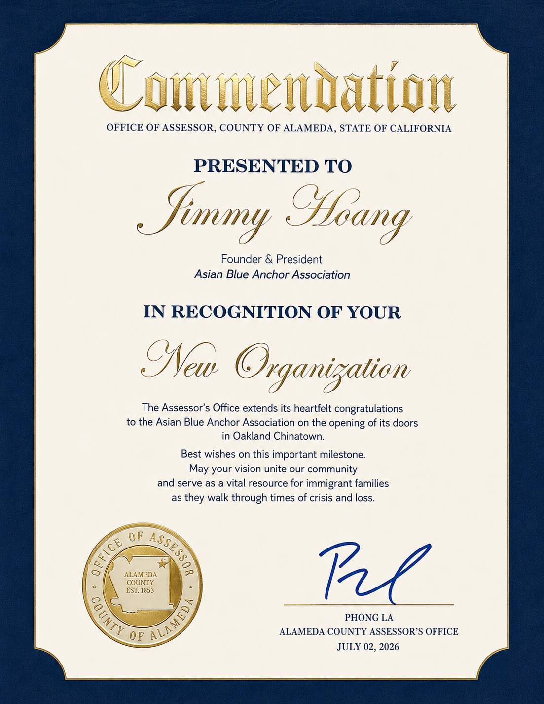 Alameda County Assessor Commendation