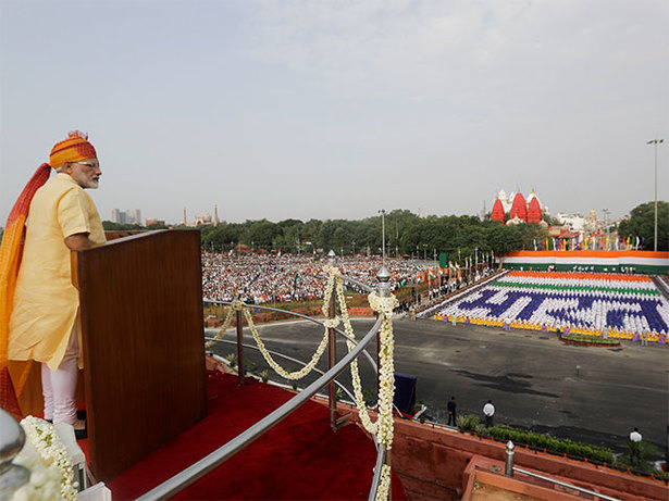 Indian Prime Minister Narendra Modi delivers his Independence Day address in August 2017. Photo: Economic Times