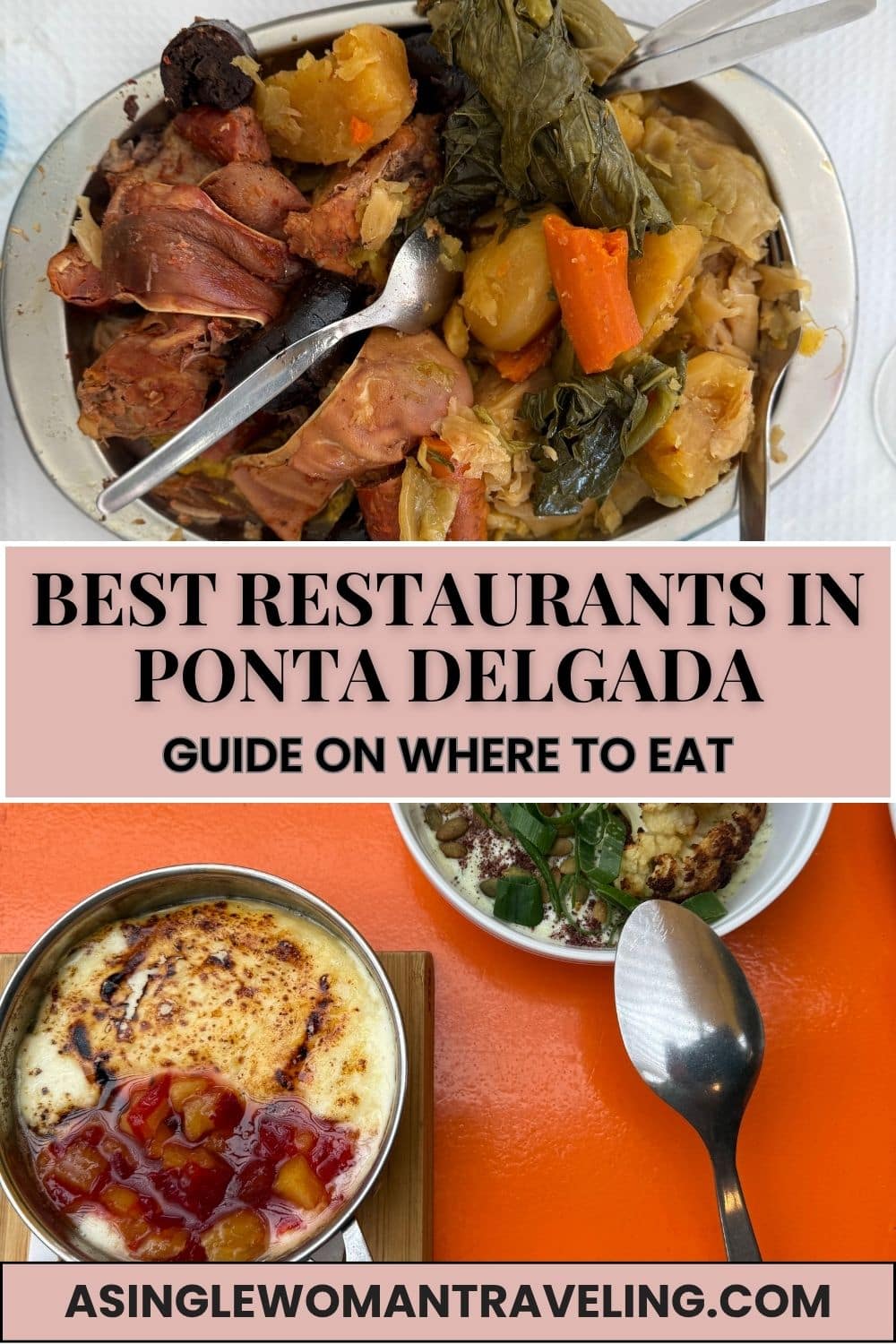 Traditional cozido and baked cheese dishes from restaurants in Ponta Delgada, São Miguel, Azores
