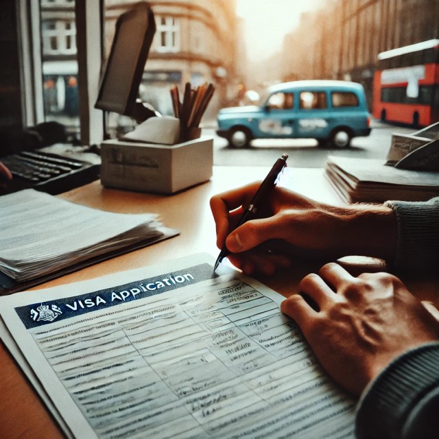 Filling Visa Application Form at a Desk