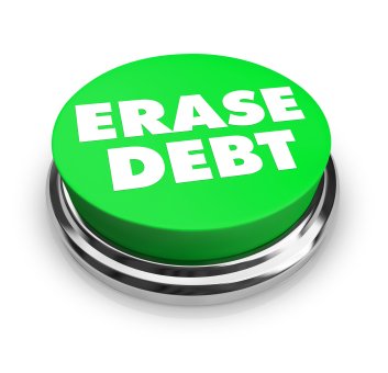 Green button with the text "ERASE DEBT" in white, offering debt help.