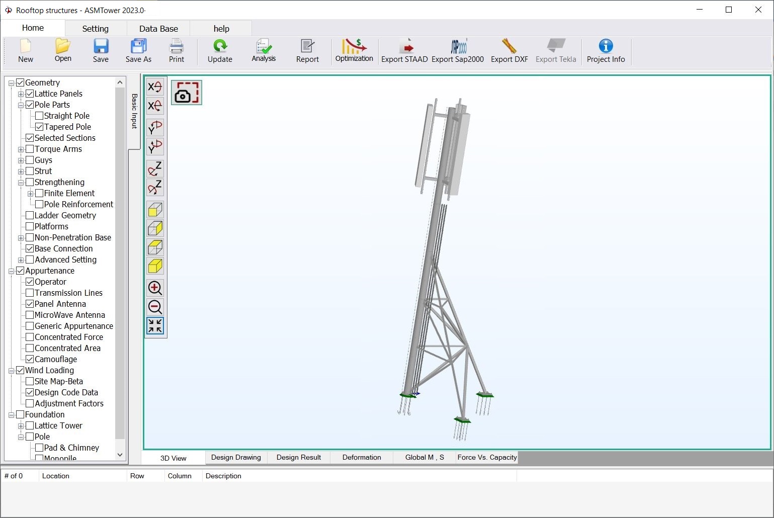 rooftop pole with struts and struts bracing