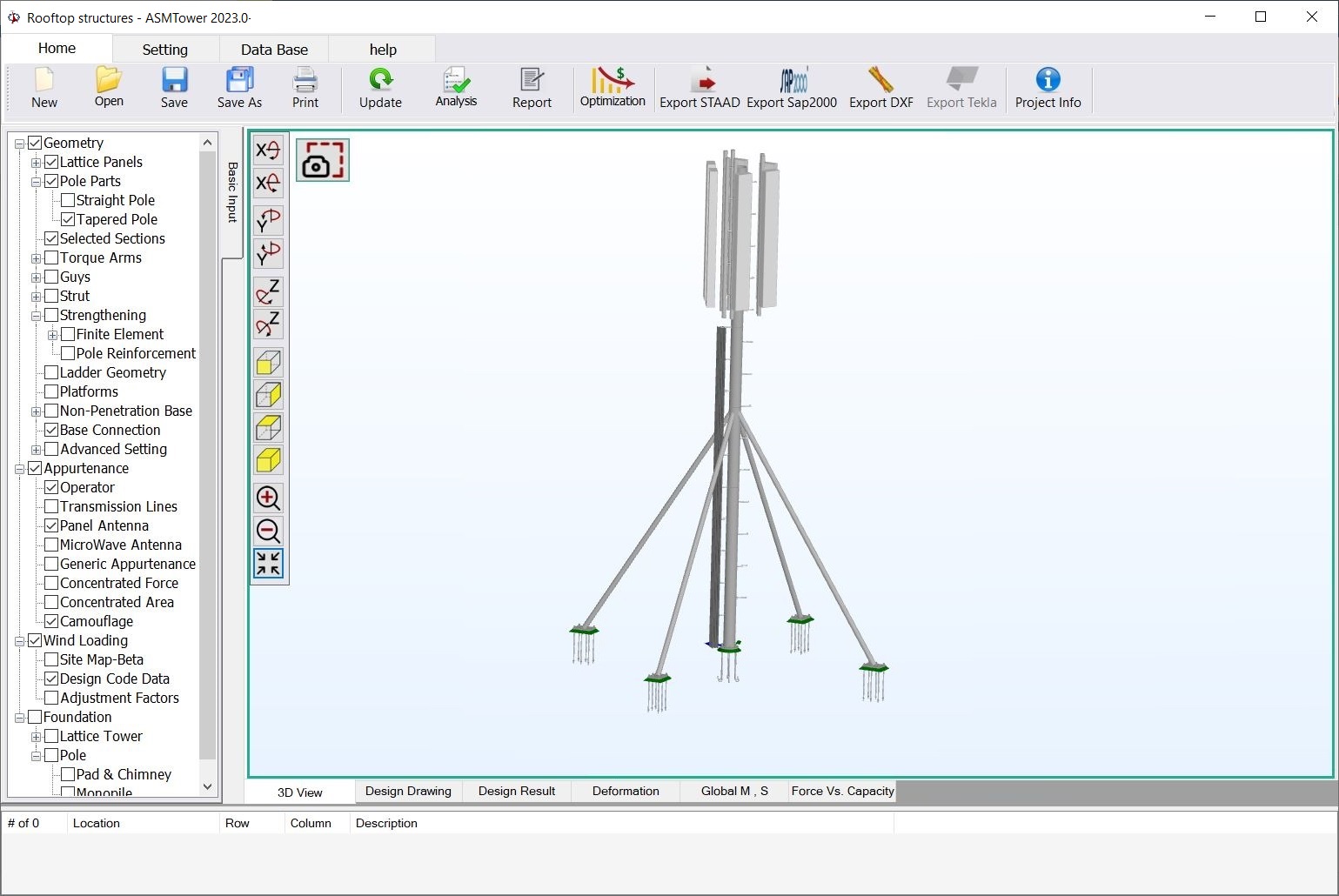 rooftop pole with 4 struts