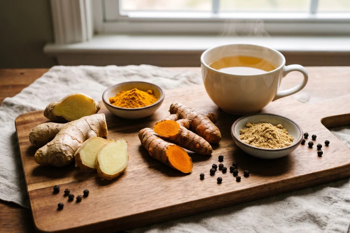 Editorial illustration for Ginger and Turmeric: Two Warming Roots From the Same Family