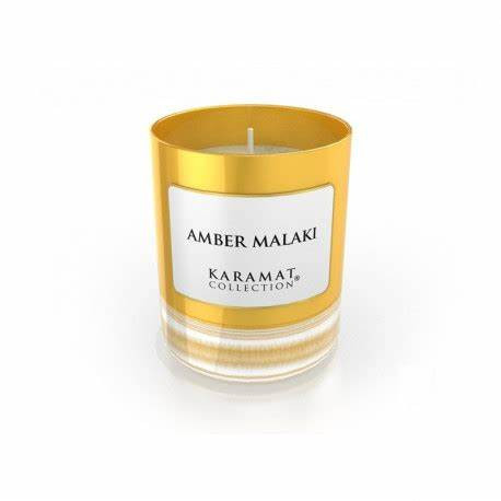 Bougie Parfumée De Luxe KARAMAT - Amber Malaki 170g, 40h De Combustion, Verre élégant