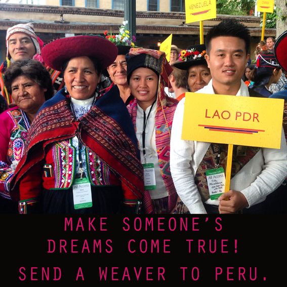 Nilda Callañaupa from the Center for Traditional Textiles of Cusco (left) and two Ock Pop Tok artisans on left during the procession.