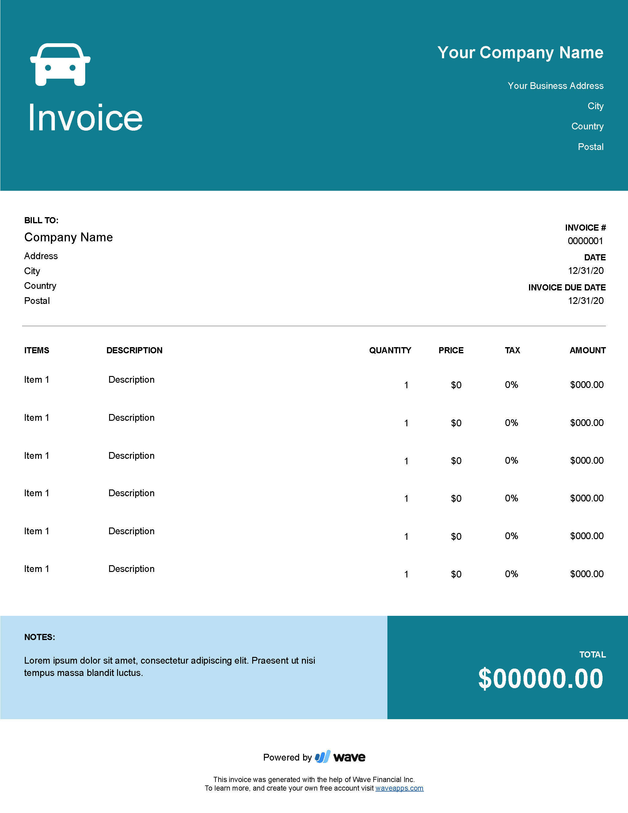 Free Auto Repair Invoice
