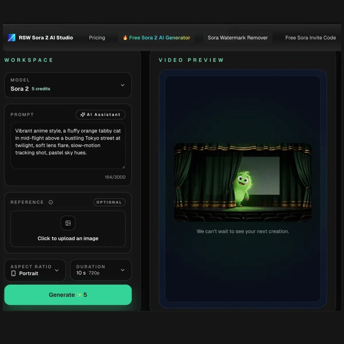 RSW Sora 2 AI Studio | 1080p Text-to-Video Generator