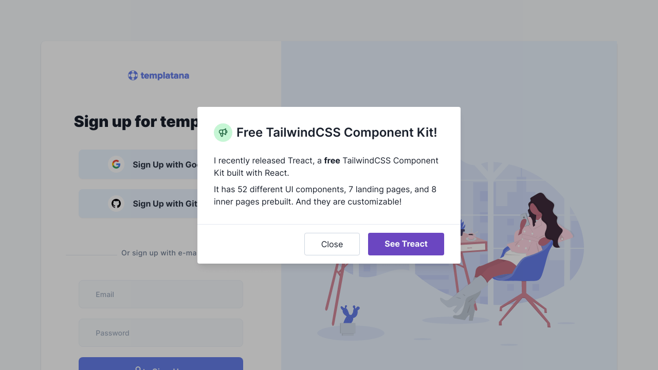 Responsive Sign Up Form Page Template Build With Tailwind Css