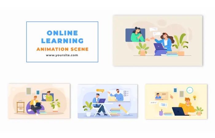 Distant Learning Concept Scenes Set Set Presentation Template Png - Download Professional Dark Photo | Ultra HD