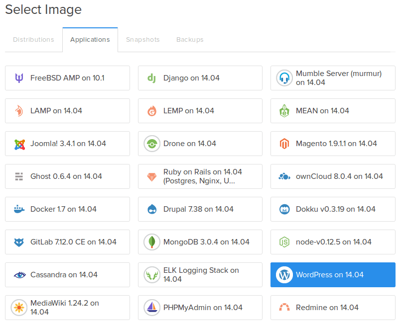 Steps to create droplet for wordpress: One Click Install Wordpress On Ubuntu 14 04 With Digitalocean Create Droplet