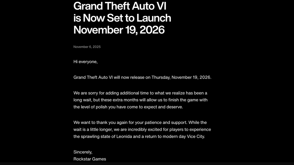 GTA 6 Delayed To November 2026 GAMES GG Medium GTA 6 Delayed To November 2026 Be1c8c5fb0 