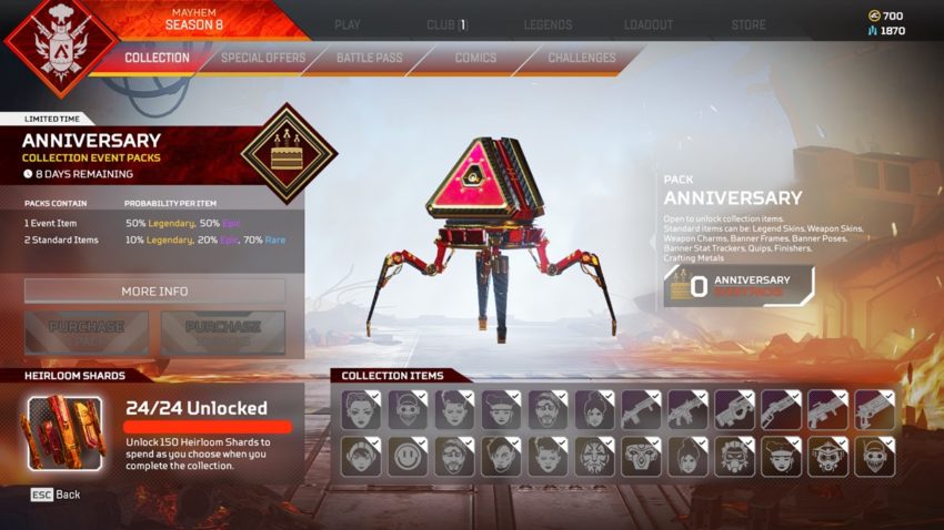 There is only one way to get heirloom shards, and that is through apex packs. How to get Heirloom Shards in Apex Legends | Gamepur