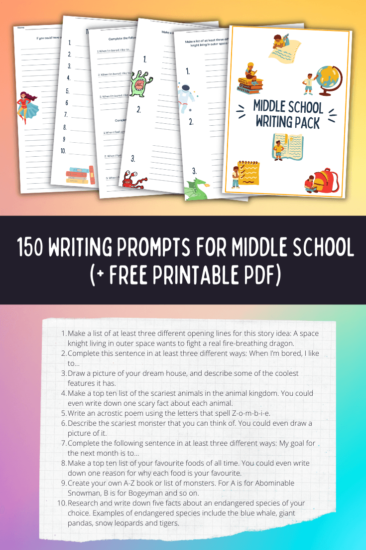 150 writing prompts for middle school