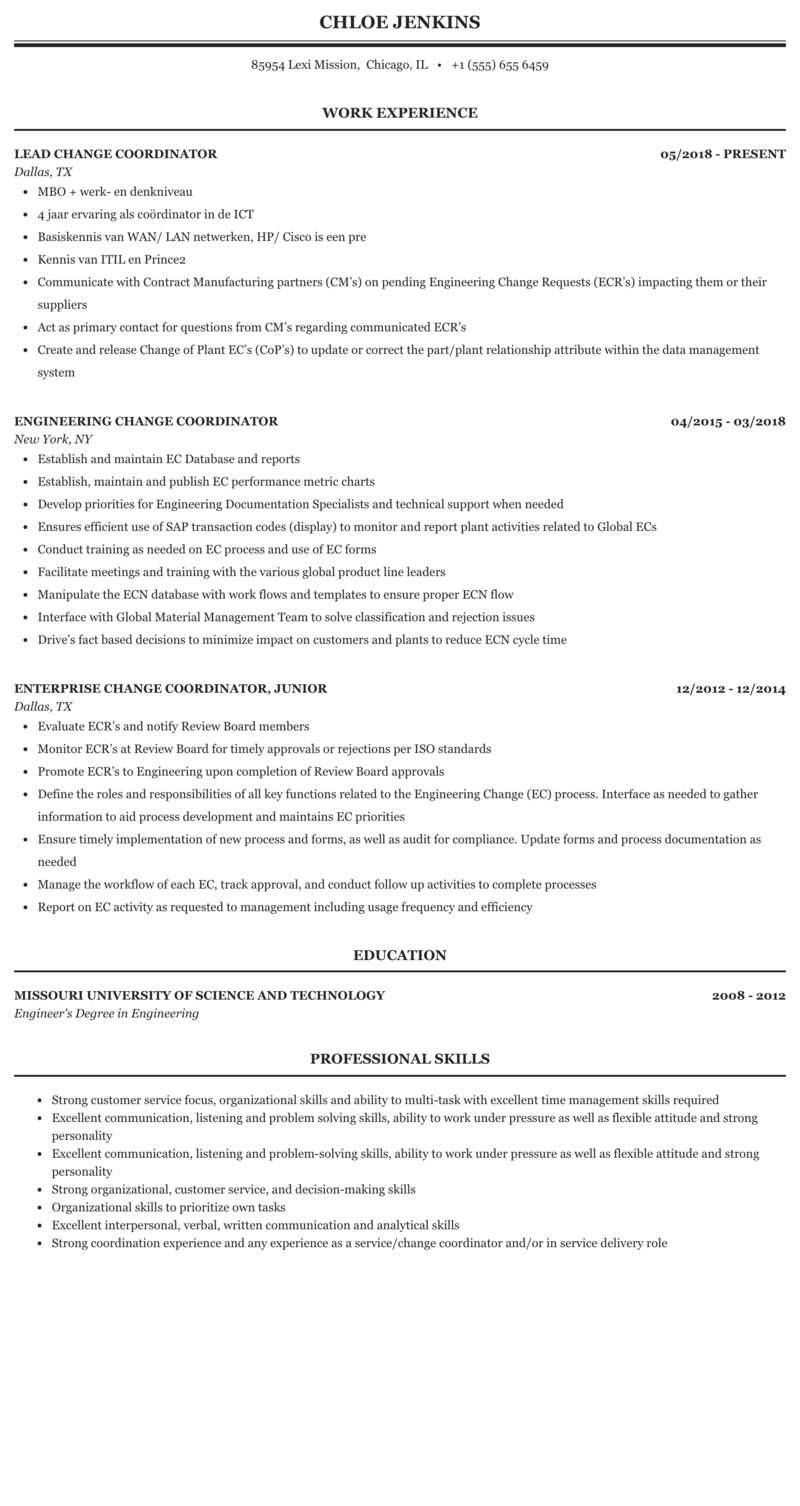 Change Coordinator Resume Sample 2022 