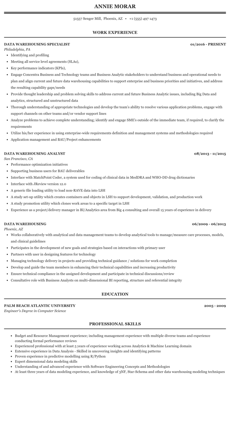 Data Warehousing Resume Sample 2023 