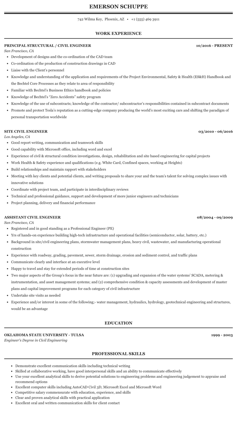 Engineer Civil Engineer Resume Sample Mintresume