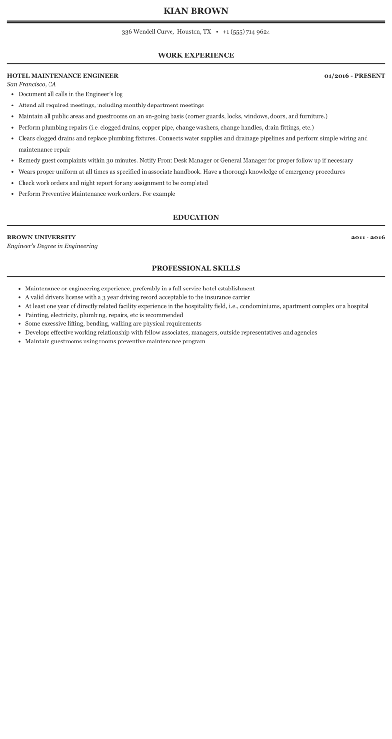 Hotel Maintenance Resume Sample - Guest Services Manager Resume Example Myperfectresume : Check out the best hotel maintenance manager resume samples.