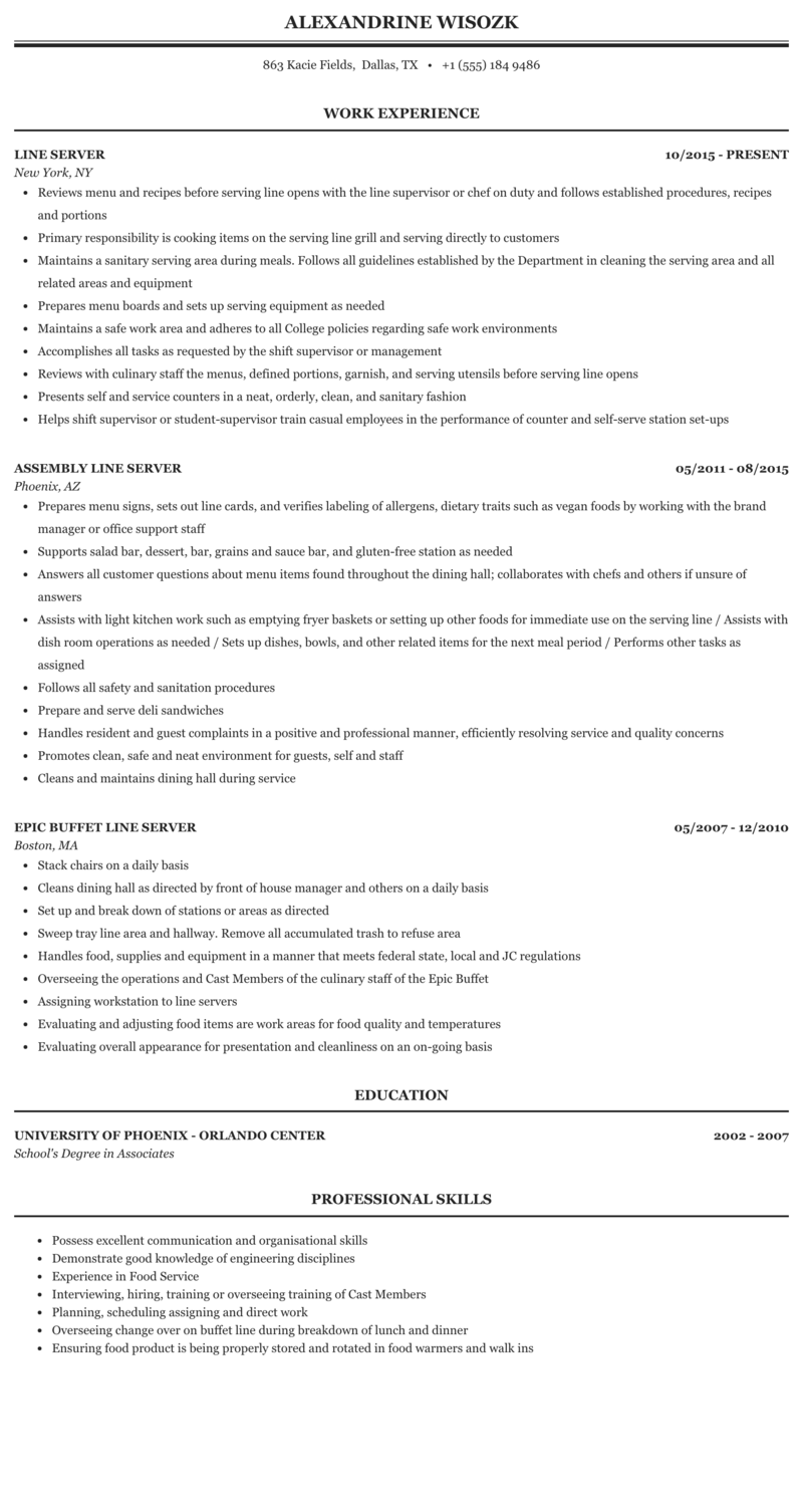 Line Server Resume Sample 2023 
