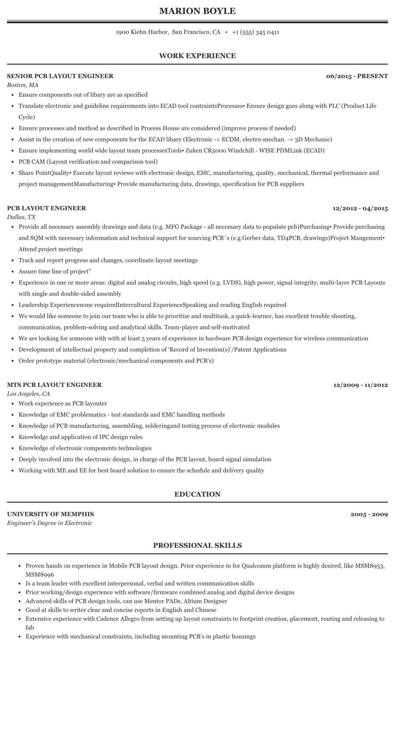 Pcb layout engineer resume sample 2022 