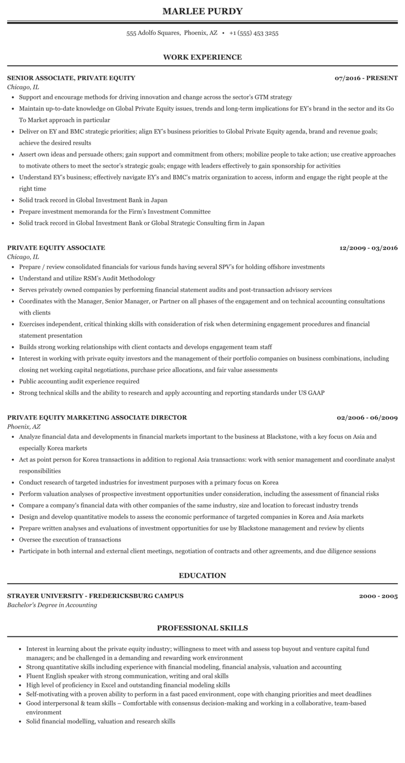 Private Equity Associate Resume Sample 2023 