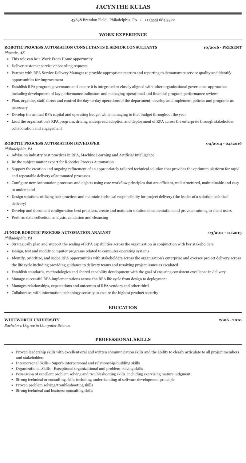 robotic-process-automation-resume-sample-2023